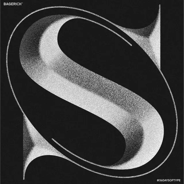 Monochrome halftone poster — stylized capital "S" (BAGERICH)