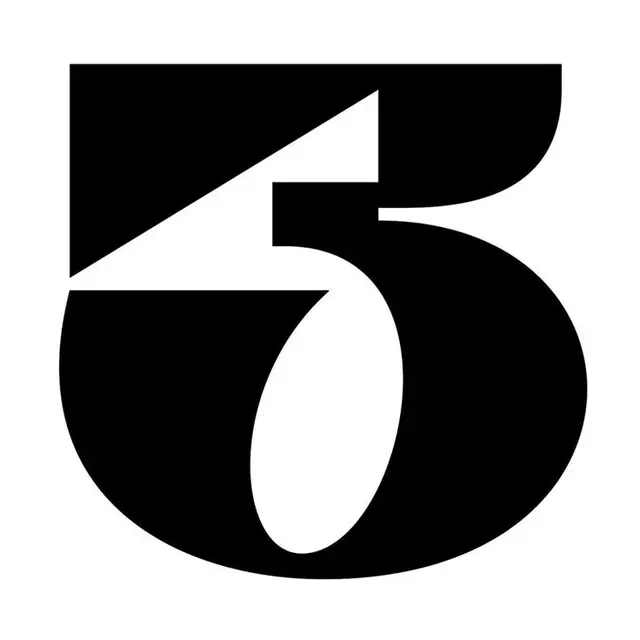 Black geometric numeral 5 — minimalist typographic mark