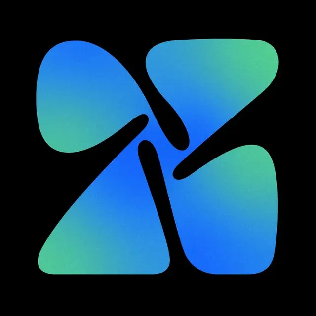 Four-lobe blue-to-teal gradient app icon on black background