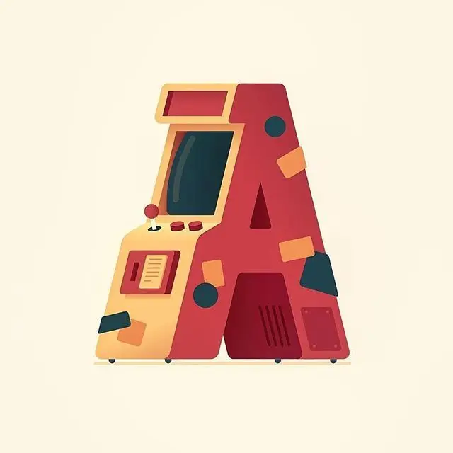 Retro Arcade Cabinet Shaped Like Letter A — Flat Illustration