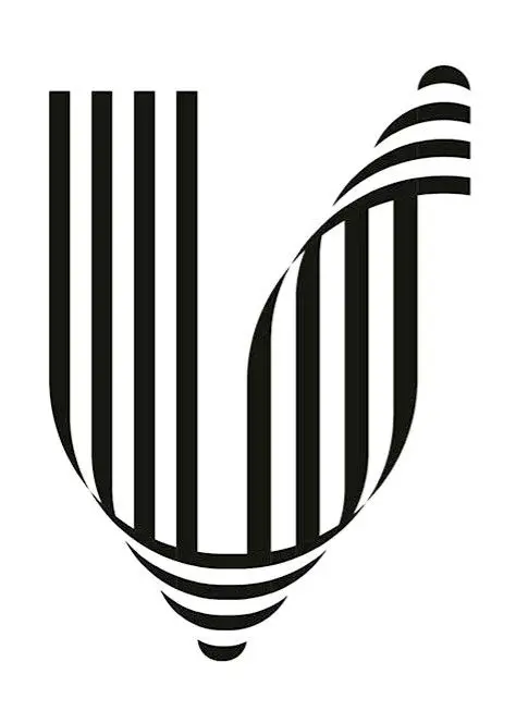 Black-and-white striped 'V' monogram with ribbon twist
