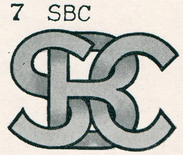 Vintage interlocking SBC monogram — halftone printed logo