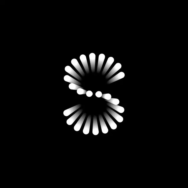 Radial rounded-bar 'S' monogram on black