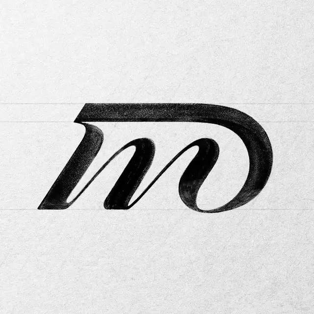 Hand-lettered 'md' monogram with brush-shaded strokes