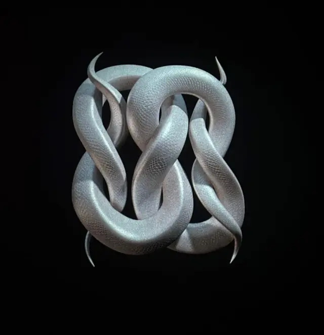 Interwoven Silver Serpents — 3D Metallic Knot Sculpture
