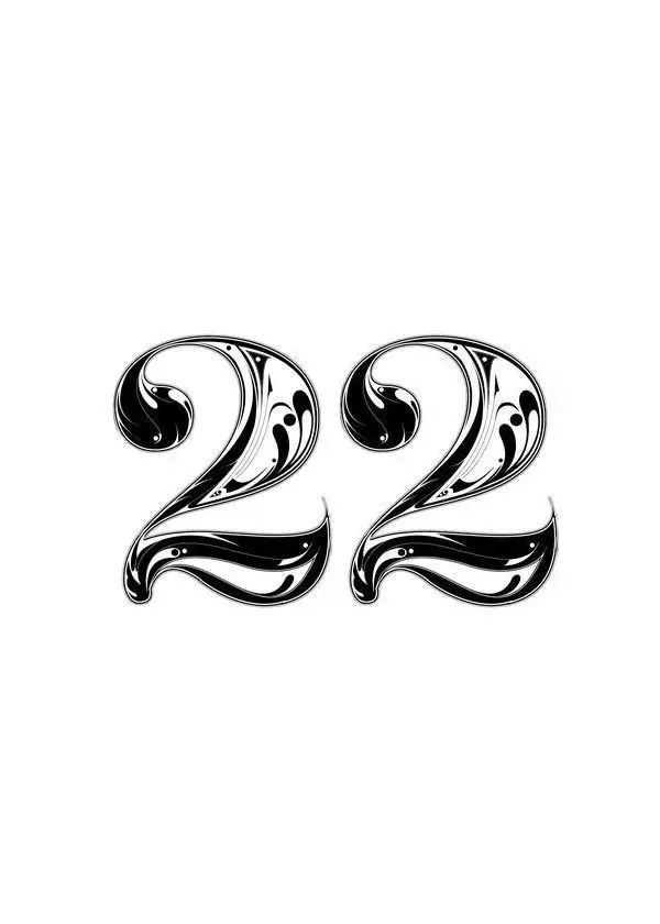 Ornamental black-and-white '22' numerals with Art Nouveau flourishes