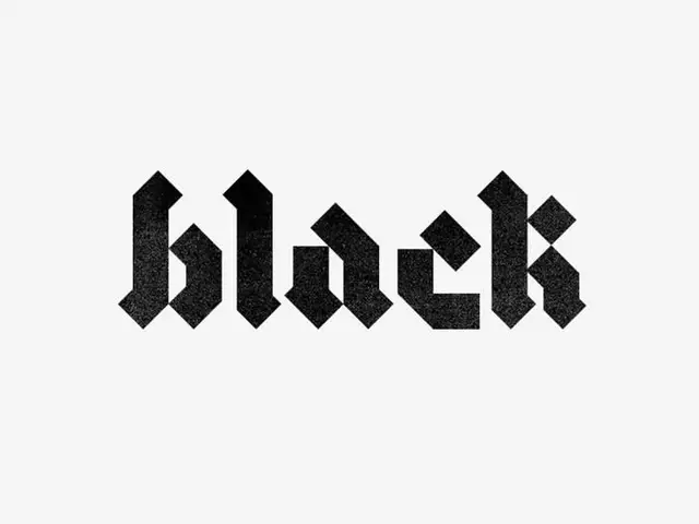 Geometric blackletter logotype — word "black" with distressed ink texture