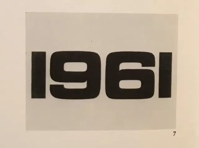 Large bold "1961" printed on cream book page (page 7)