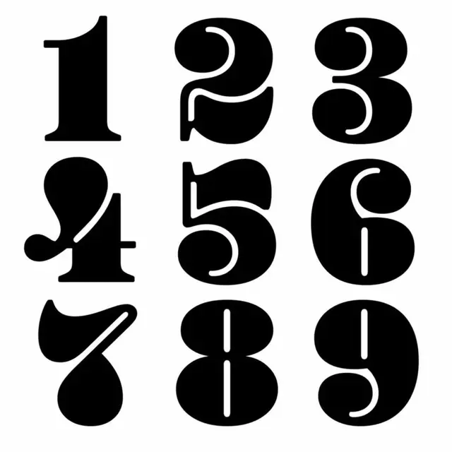 Bold Black Display Numerals 1–9 — High-Contrast Typographic Set