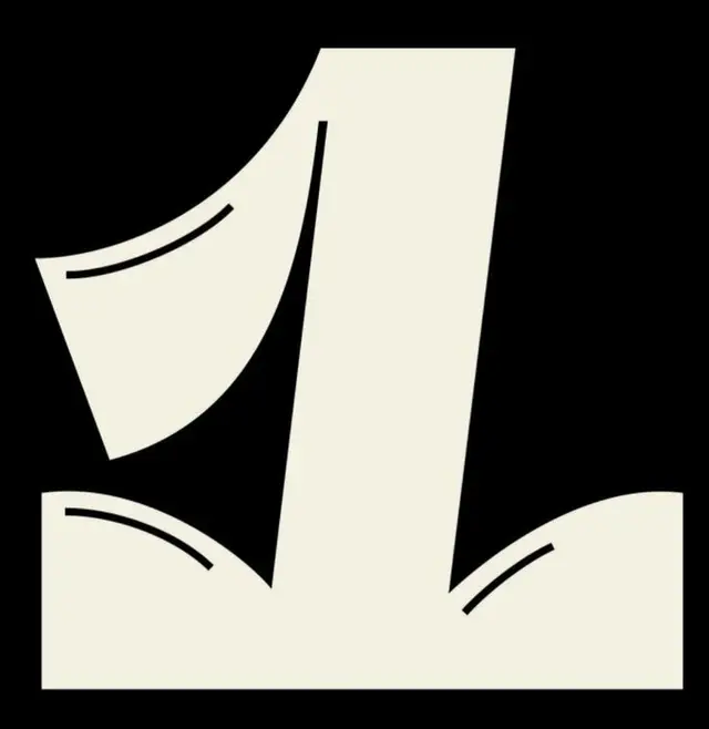 Bold cream numeral '1' graphic on black background