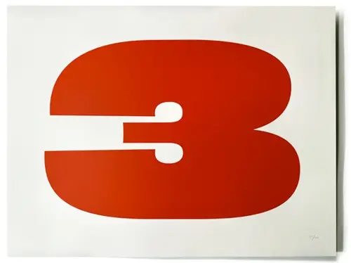 Minimalist Red '3' Graphic Print on White Ground