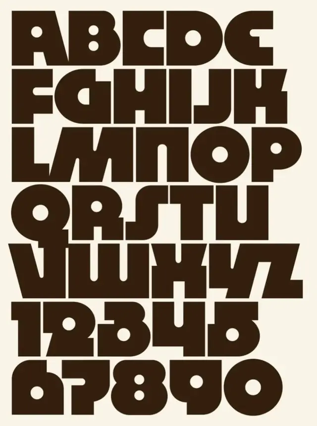 Chunky Geometric Display Alphabet & Numerals — Brown on Cream Poster