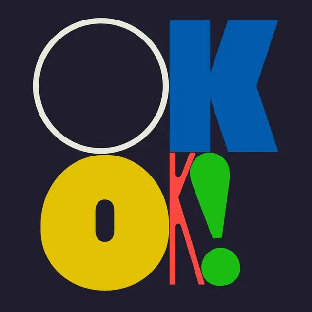 Bold geometric "OK OK!" typographic poster