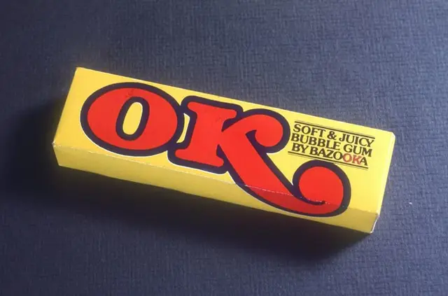 Bazooka "OK." vintage yellow bubble gum box