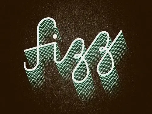 Mint halftone "fizz" script wordmark on textured dark paper