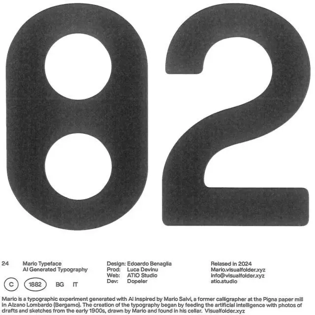 Mario Typeface specimen — oversized numerals 8 and 2