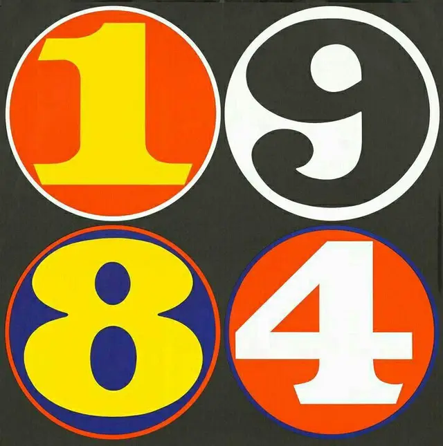 Retro typographic poster — circular numerals reading 1 9 8 4