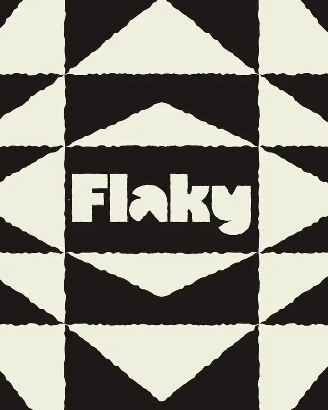 Retro torn-paper geometric poster with 'Flaky' wordmark