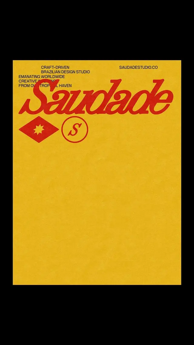 Saudade — mustard-yellow retro poster / studio identity