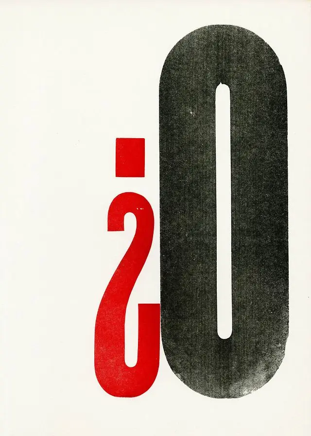 Minimalist letterpress poster: red inverted question mark and oversized black zero
