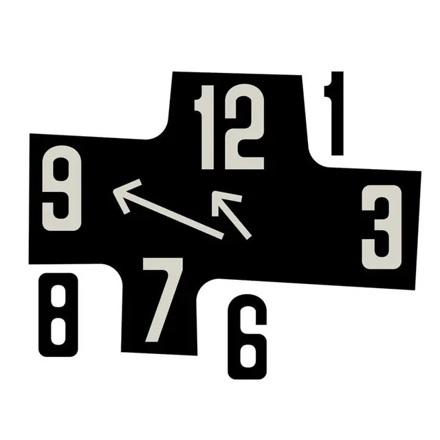 Asymmetrical black wall clock with oversized stencil numerals