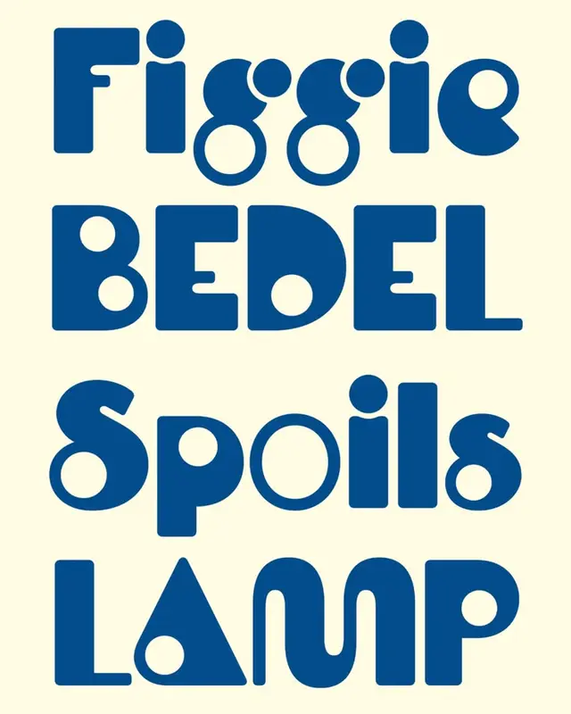 Geometric display type specimen poster — blue on cream