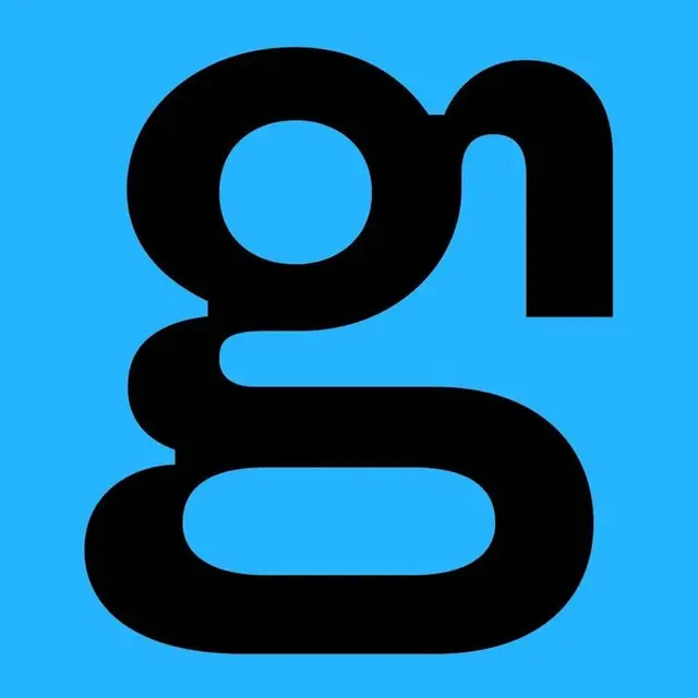 Oversized black lowercase “g” glyph on bright cyan square