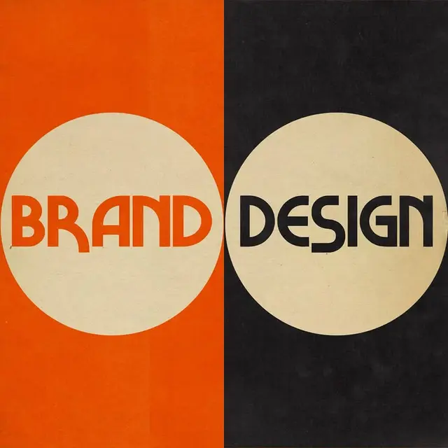 Split-panel vintage poster: "BRAND" / "DESIGN"