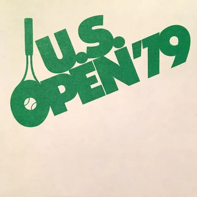 Vintage U.S. Open tennis poster — bold green typographic racket, '79