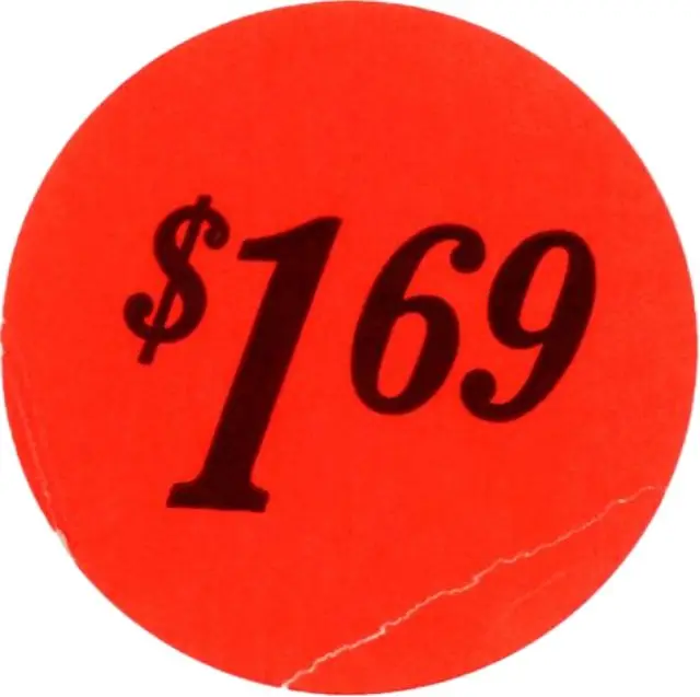 Red circular price sticker reading $169