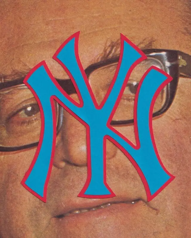 Cyan NY Monogram Collage Over Close-Up Portrait