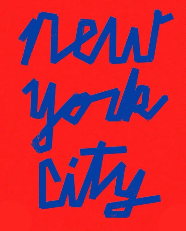 Blue Hand‑Lettered "new york city" Poster on Red