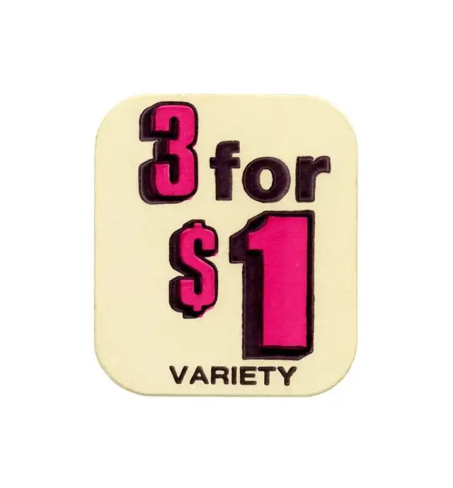 Cream price sticker reading '3 for $1' — VARIETY label
