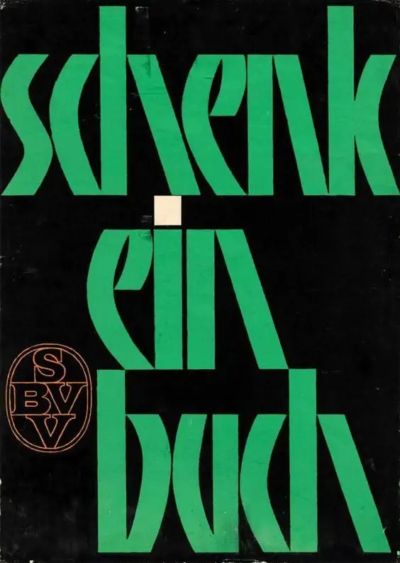 SCHENK EIN BUCH — bold green typographic poster with circular SBVV monogram