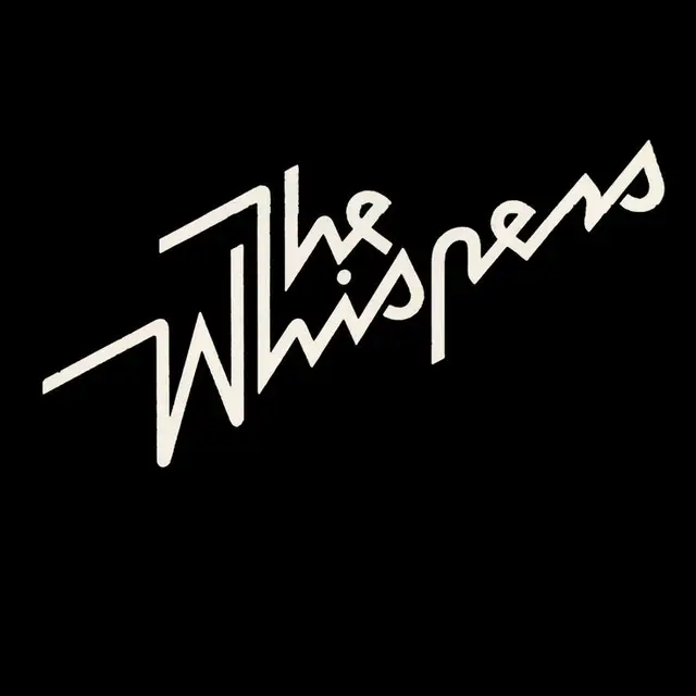 The Whispers — white diagonal script logo on black background