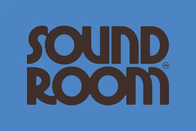 Sound Room — bold rounded stacked wordmark on blue field
