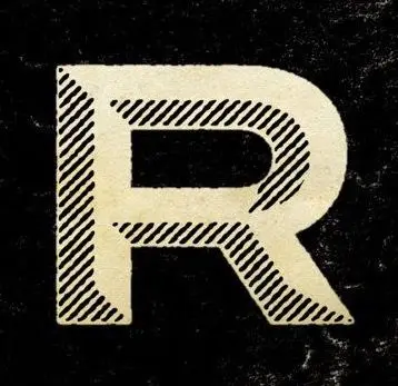 Vintage striped serif letter R — engraved letterpress style