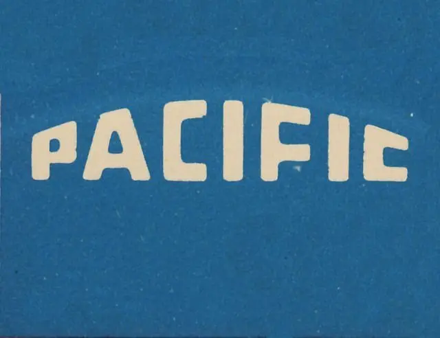 Vintage arched "PACIFIC" wordmark on blue textured paper