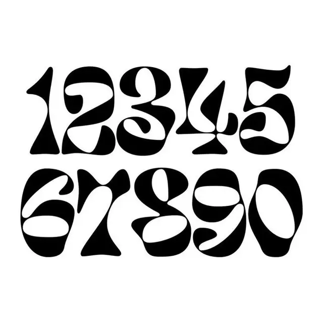 Retro psychedelic display numerals — stylized 1–0