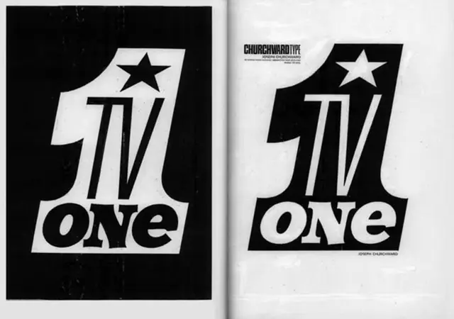 TV ONE black-and-white typographic logo study (Churchward type specimen)