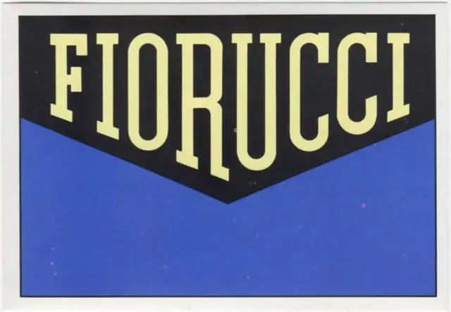 FIORUCCI wordmark poster — black chevron over cobalt-blue block
