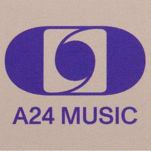 A24 MUSIC logo on textured canvas — purple oval emblem