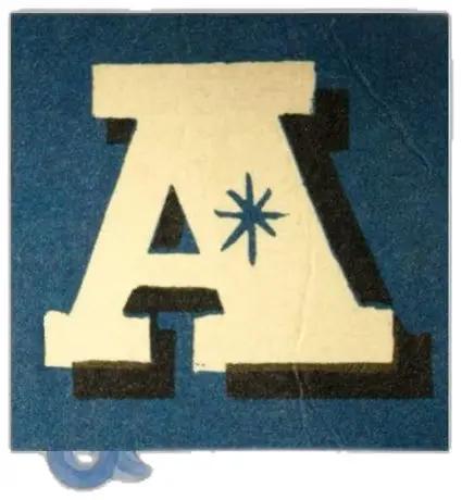 Vintage cream slab-serif letter “A” with asterisk on teal tile