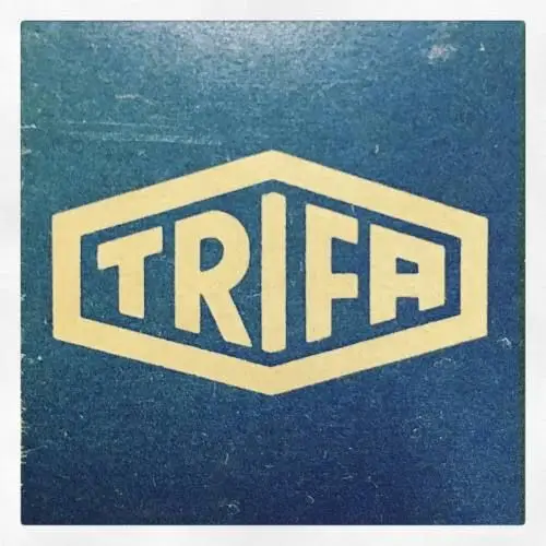 Vintage TRIFA hexagon logo — cream on teal