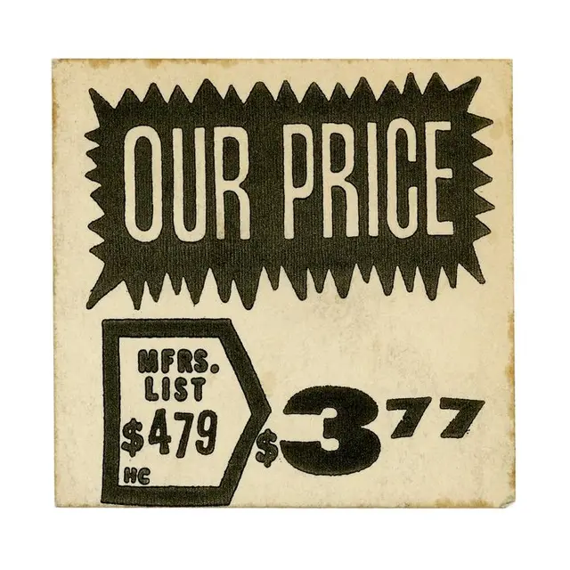 Vintage retail price tag — "OUR PRICE" $3 77 label