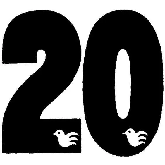 Bold black '20' with white dove silhouettes