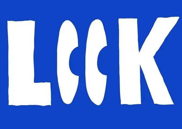 Hand-cut white "LOOK" lettering on cobalt blue background
