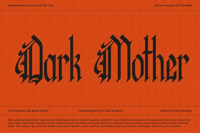 Dark Mother — Gothic blackletter type specimen poster