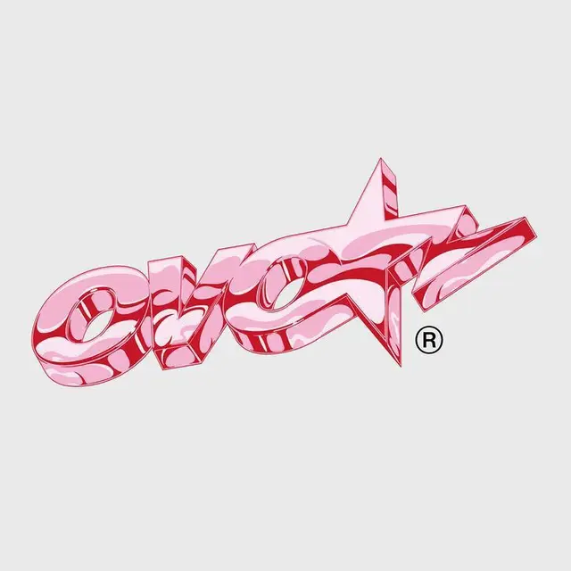 Pink marbled 3D typographic logo with registered mark
