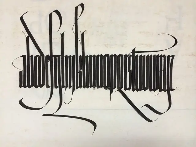 Blackletter lowercase alphabet calligraphy study with ornamental swashes